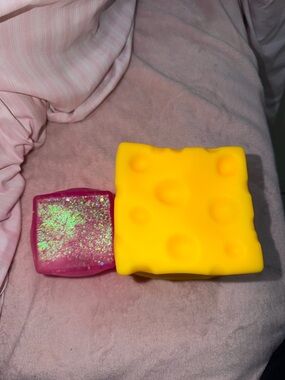 Rare Pink Glitter & Yellow Cheese Squishy Toy Duo